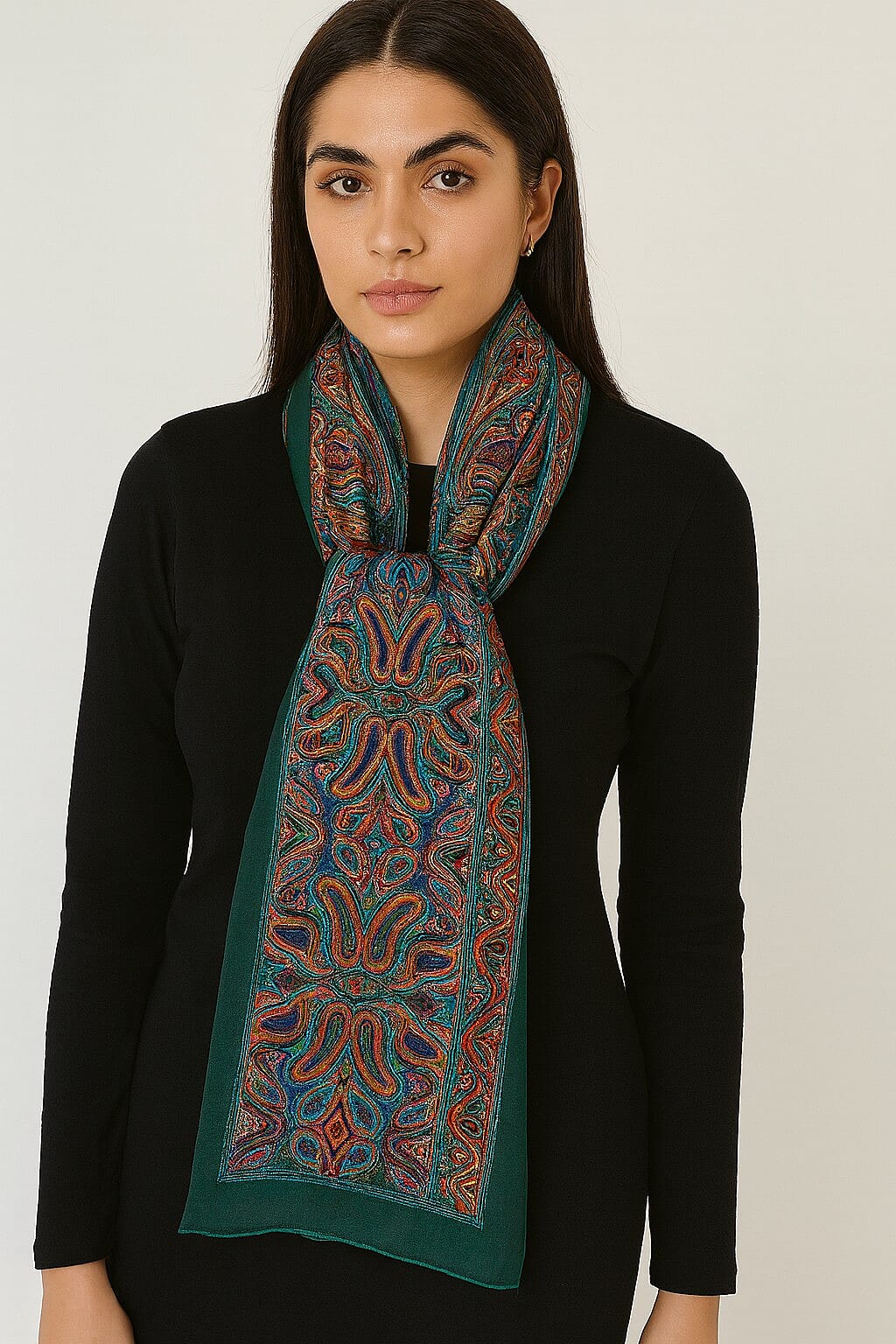 Pure Silk Ikat Print Scarf (One Size) - Green