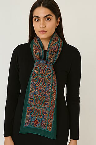 Pure Silk Ikat Print Scarf (One Size) - Green