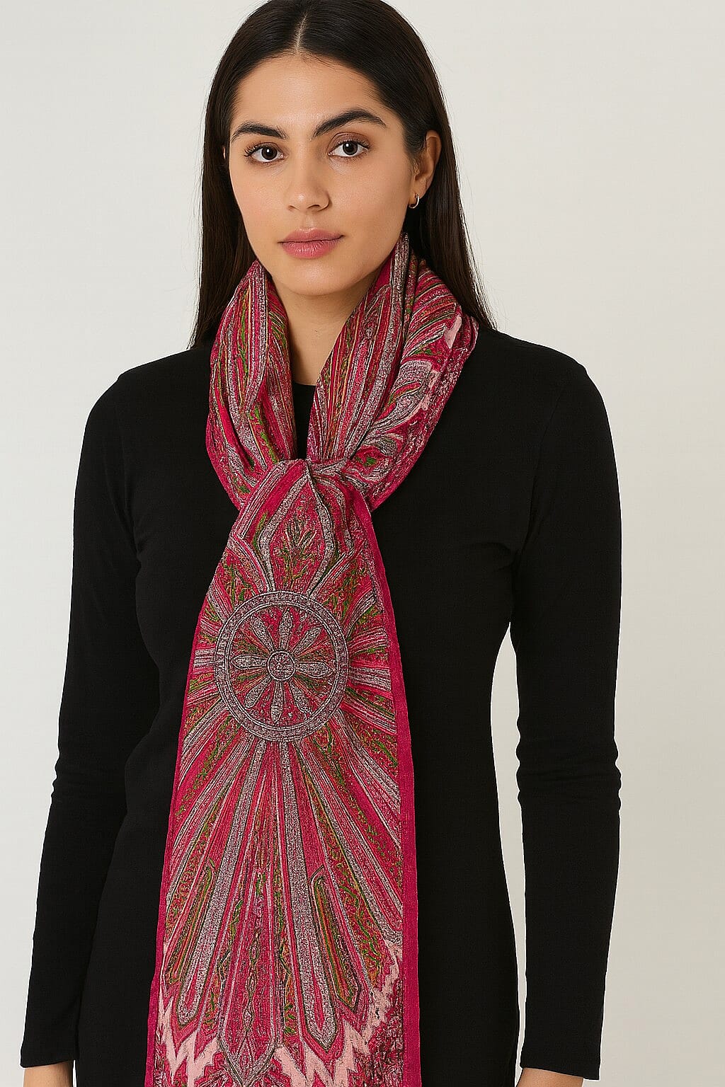 Pure Silk Ikat Print Scarf (One Size) - Red