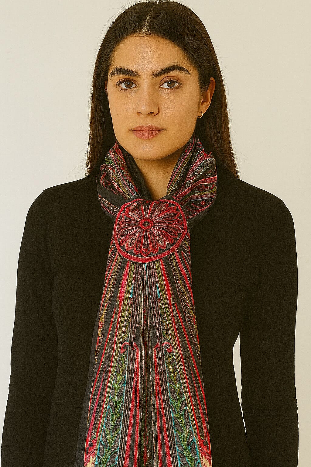 Pure Silk Ikat Print Scarf (One Size) - Black