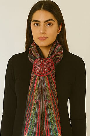 Pure Silk Ikat Print Scarf (One Size) - Black