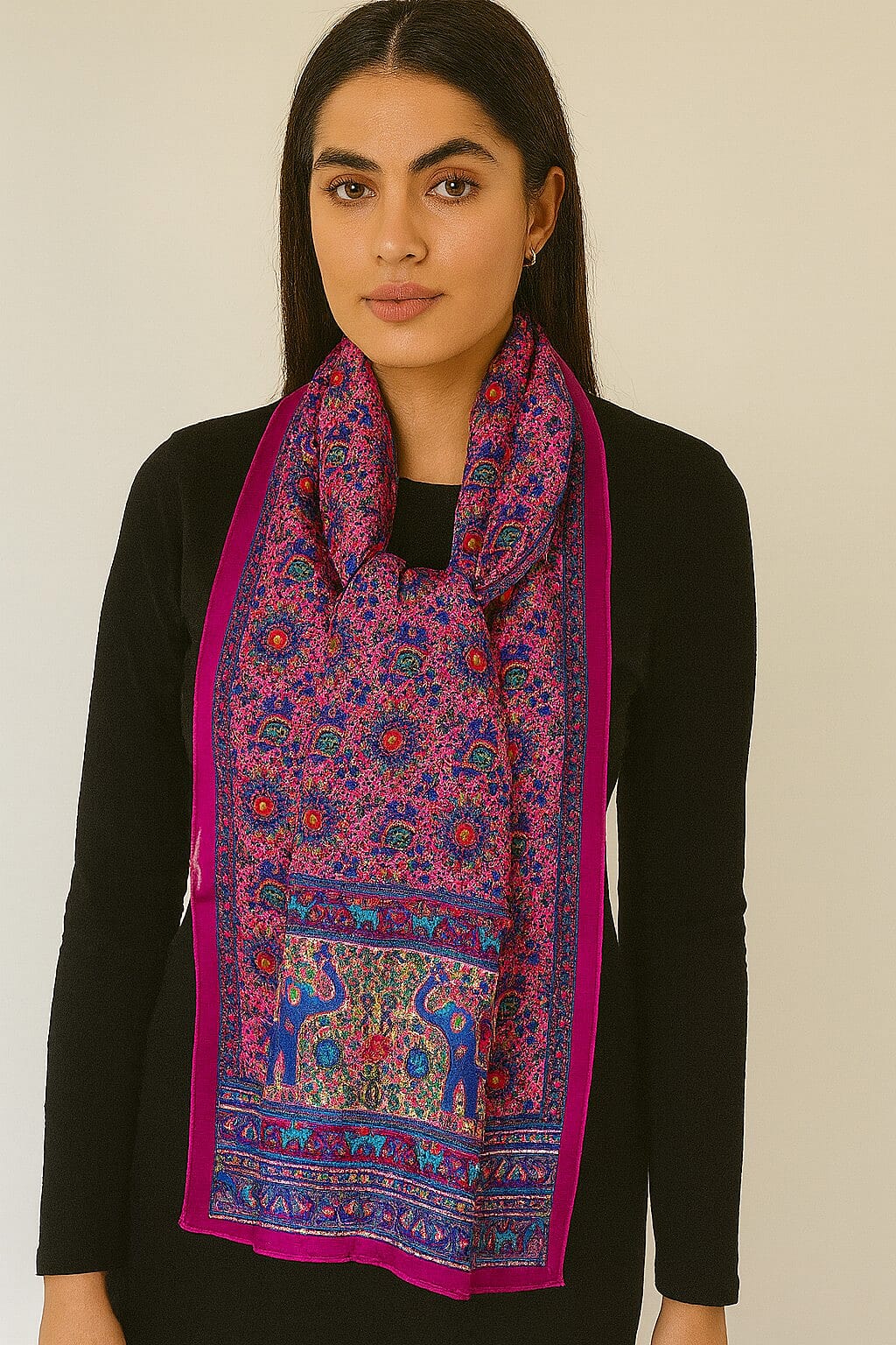 Pure Silk Ikat Print Scarf (One Size) - Pink