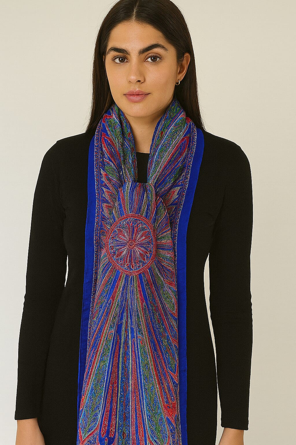 Pure Silk Ikat Print Scarf (One Size) - Blue