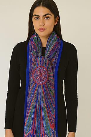 Pure Silk Ikat Print Scarf (One Size) - Blue