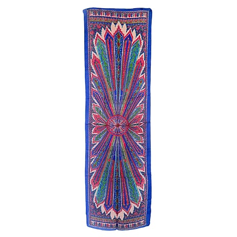 Pure Silk Ikat Print Scarf (One Size) - Blue