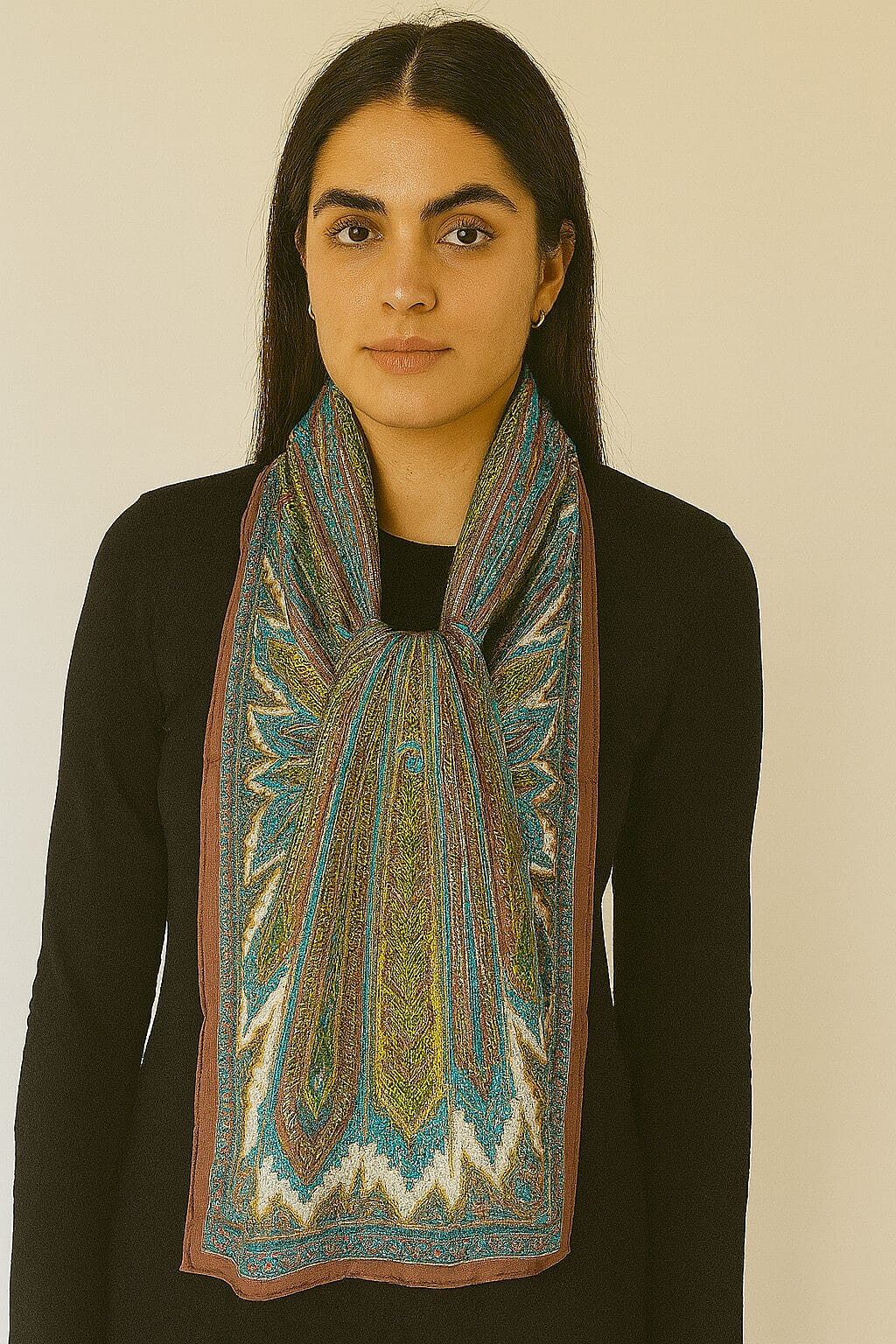 Pure Silk Ikat Print Scarf (One Size) - Brown