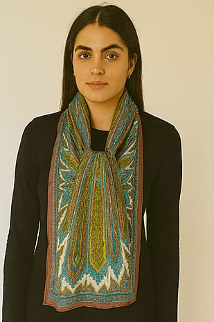 Pure Silk Ikat Print Scarf (One Size) - Brown