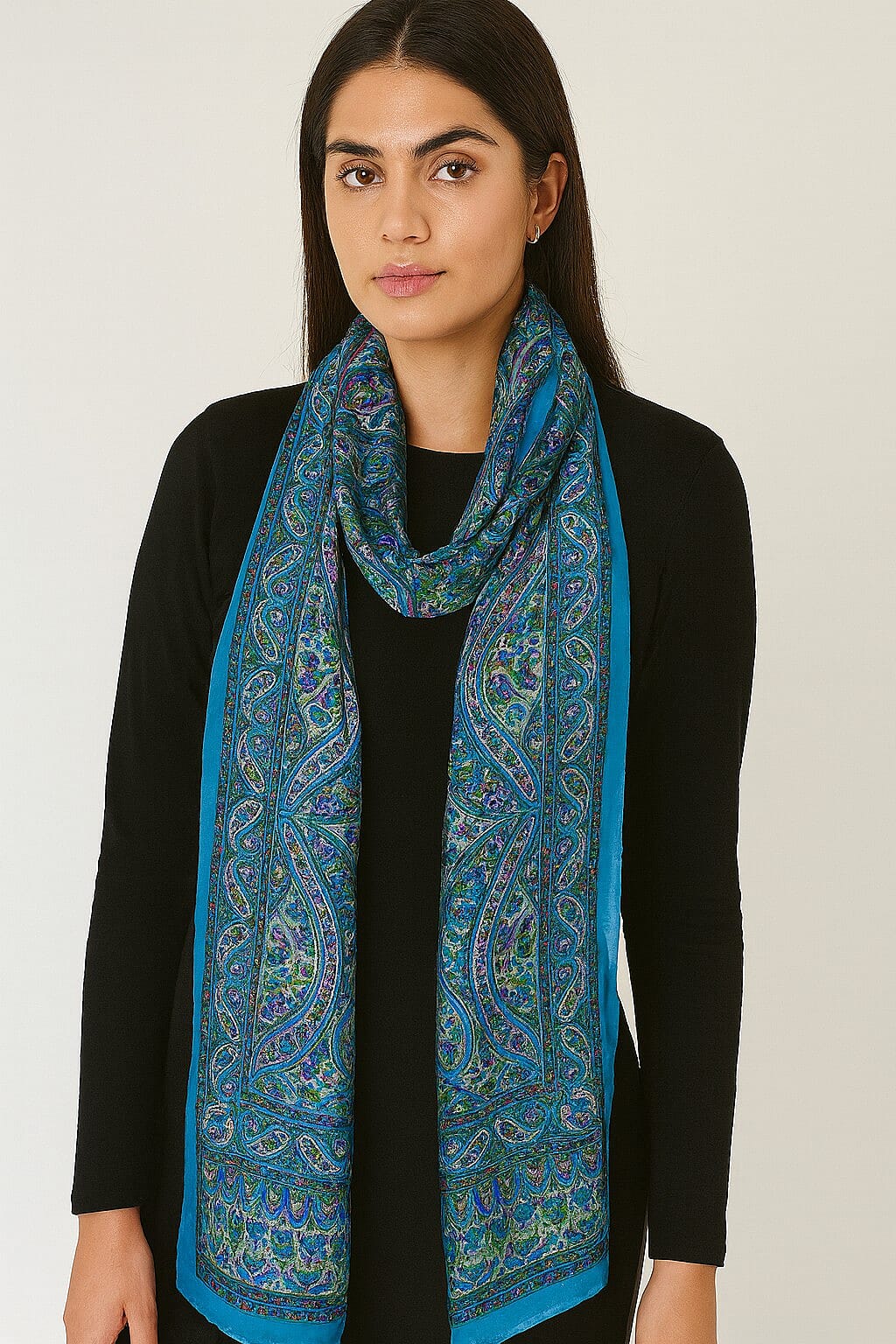 Pure Silk Ikat Print Scarf (One Size) - Teal