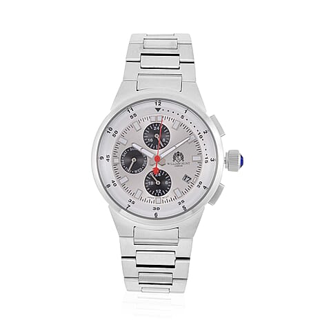 WILLIAM HUNT Multifunctional Quartz Miyota JP15 5ATM WR White Sunray Dial & Silver Case Mens Watch with Silver Stainless Steel Strap