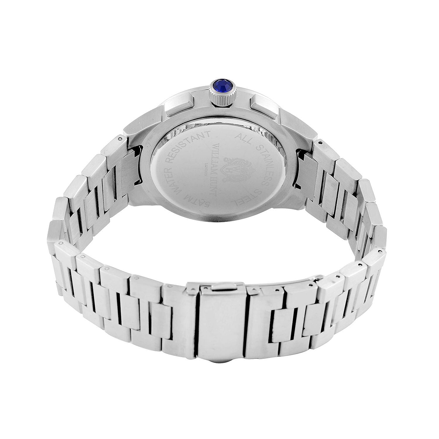 WILLIAM HUNT Multifunctional Quartz Miyota JP15 5ATM WR White Sunray Dial & Silver Case Mens Watch with Silver Stainless Steel Strap