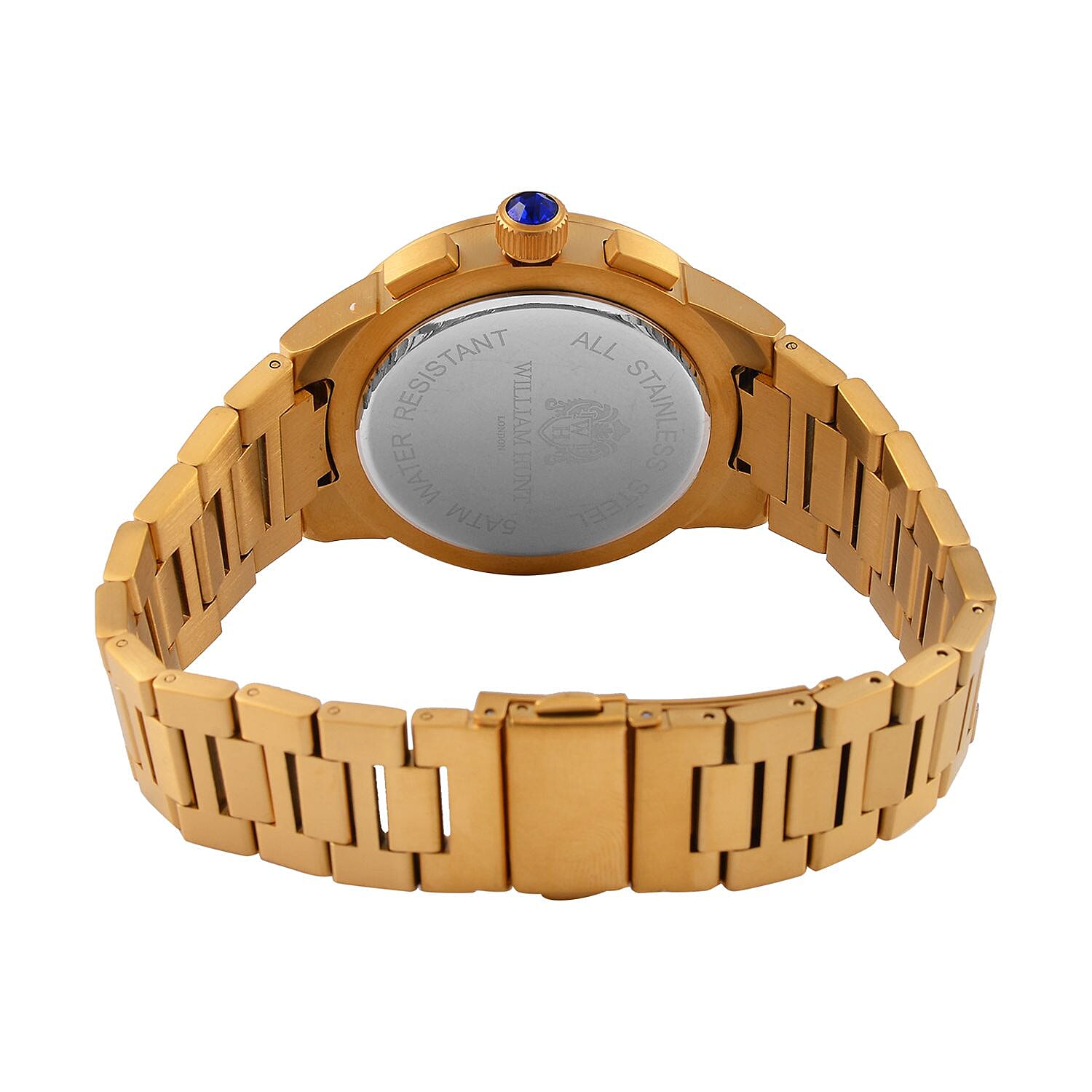 WILLIAM HUNT Multifunctional Quartz Miyota JP15 5ATM WR Grey Sunray Dial & Gold Case Mens Watch with Gold Stainless Steel Strap