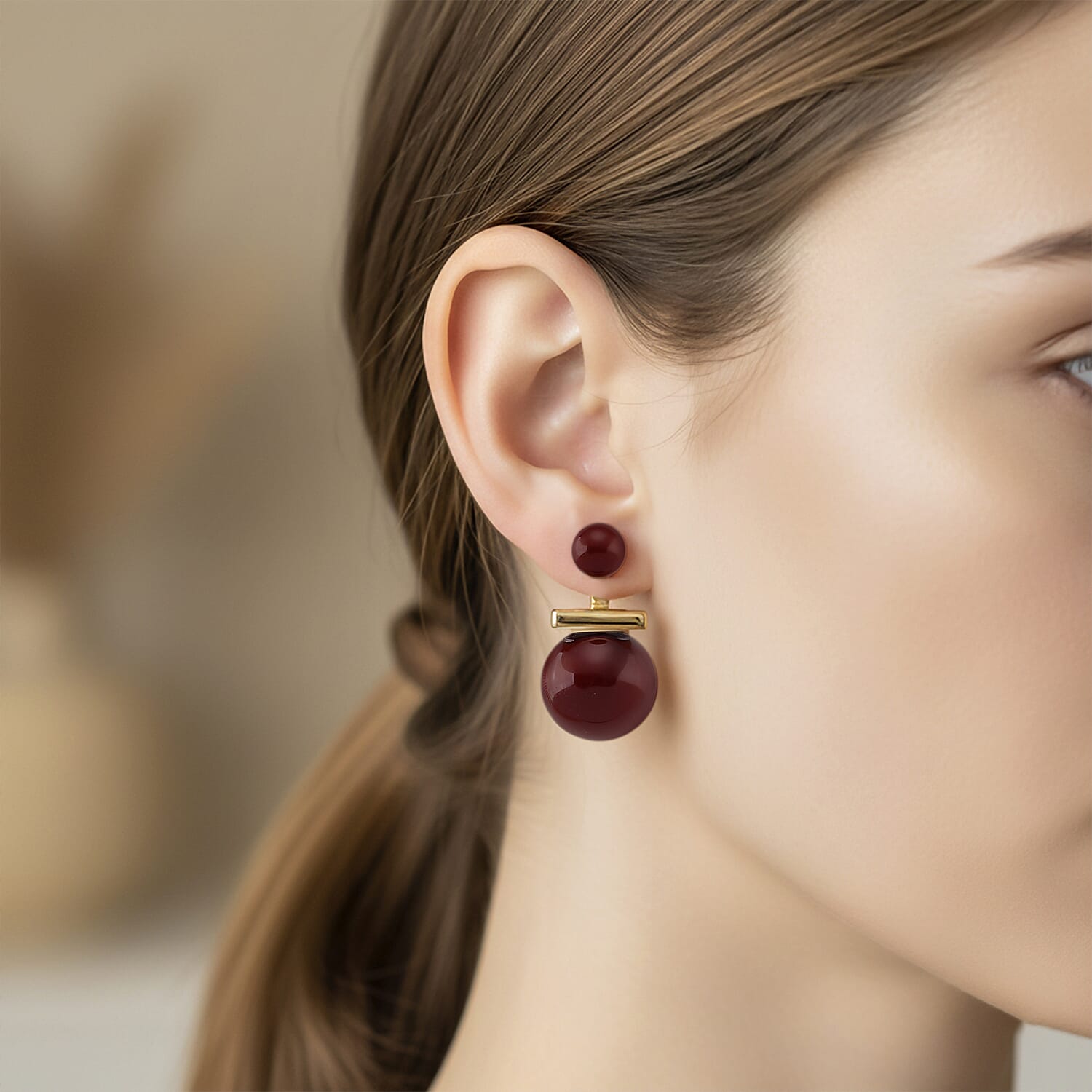 Sleeping Beauty Red colour Shell Pearl Beads Earring