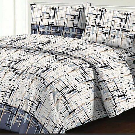 Modern Textured Stripe Duvet Cover Set With 2 Pillowcase & Fitted Sheet (Size Double) - Grey