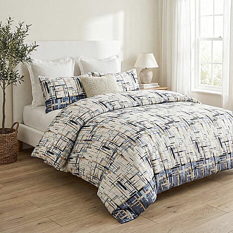 Modern Textured Stripe Duvet Cover Set With 2 Pillowcase & Fitted Sheet (Size King) - Grey