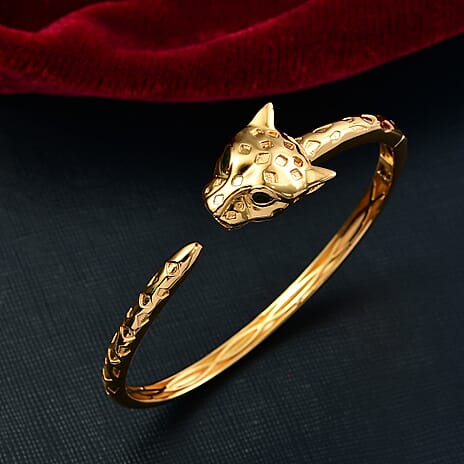 Designer Inspired - Panther Natural Chrome Diopside Full Bangle in Yellow Gold Plated