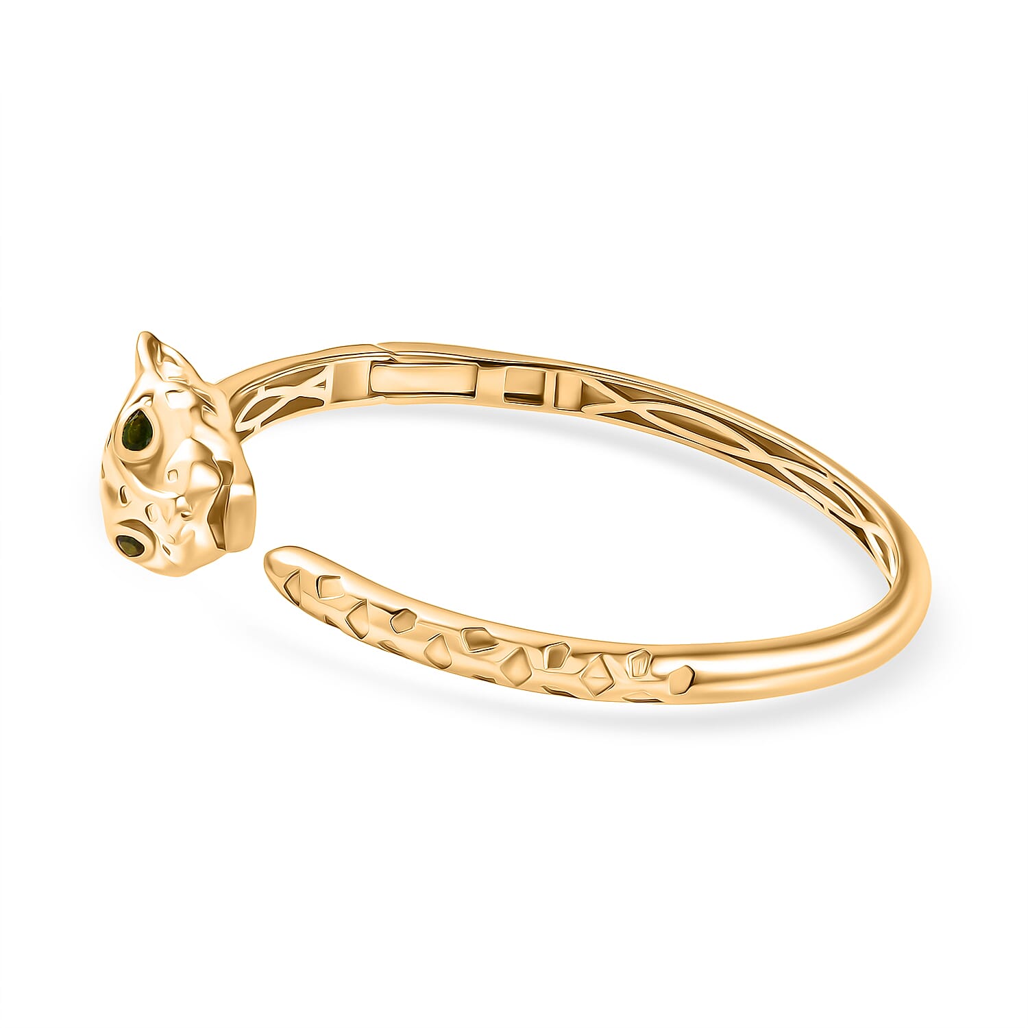 Designer Inspired - Panther Natural Chrome Diopside Full Bangle in Yellow Gold Plated