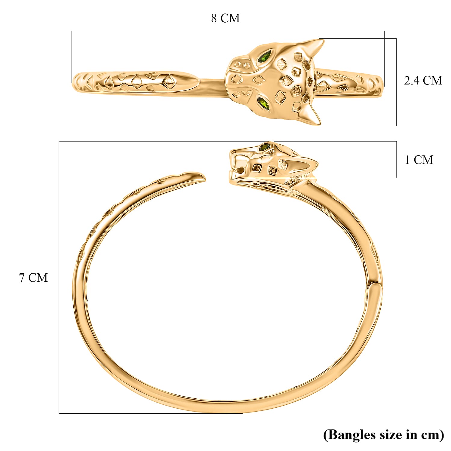 Designer Inspired - Panther Natural Chrome Diopside Full Bangle in Yellow Gold Plated