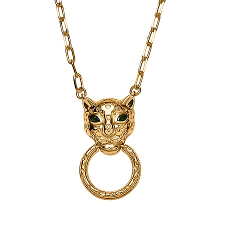 Designer Inspired - EverTrue - Natural Chrome Diopside Panther Necklace (Size - 20) in Yellow Gold Tone Designer Inspired - EverTrue - Natural Chrome Diopside Panther Necklace (Size - 20) in Yellow Gold Tone