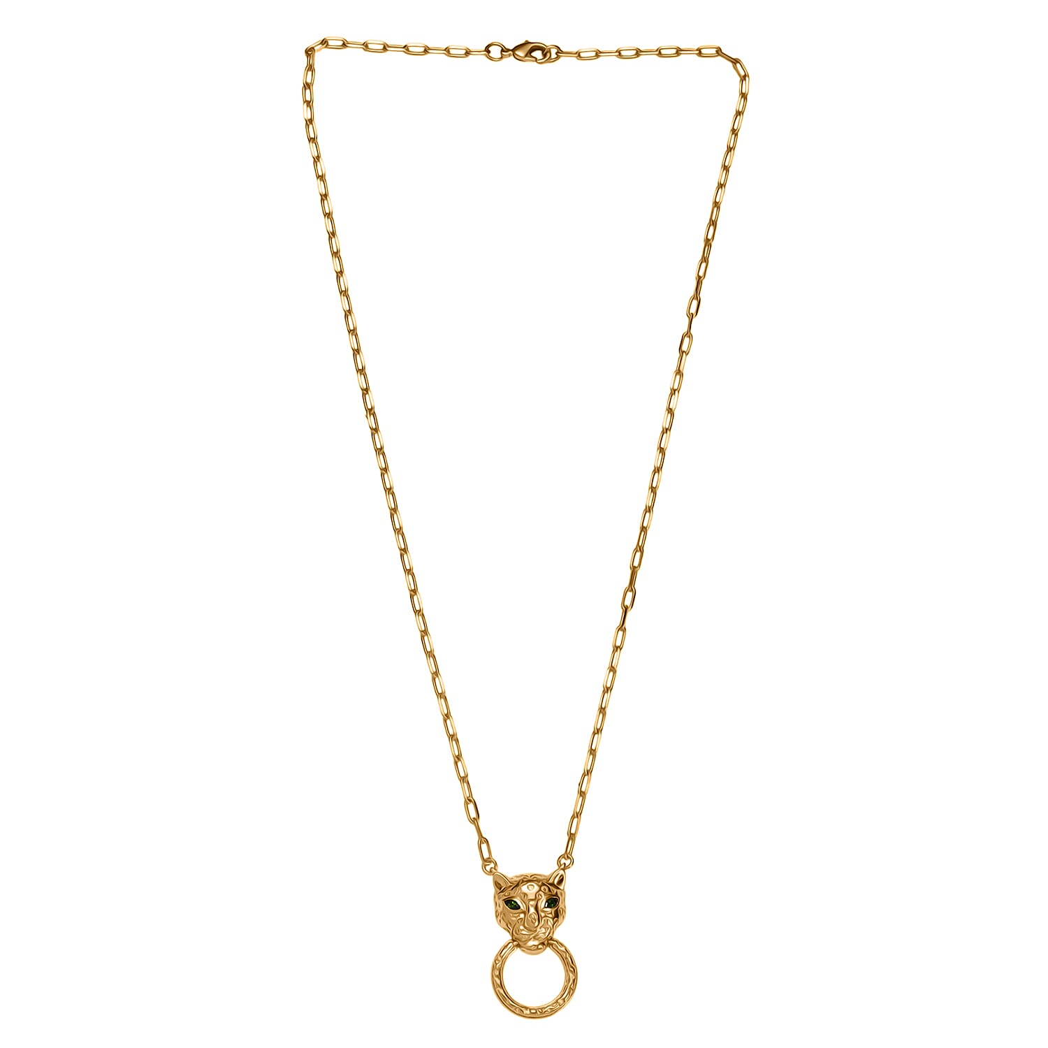 Designer Inspired - Panther Necklace (Size - 20) with Natural Chrome Diopside in Yellow Gold Plated