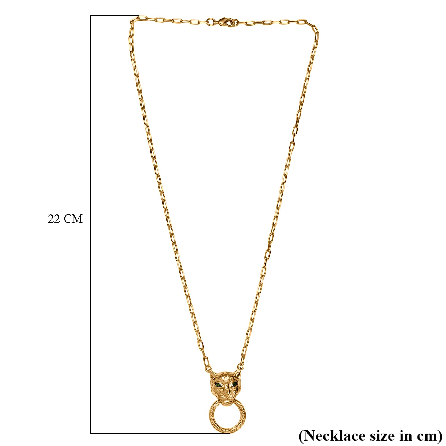 Designer Inspired - Panther Necklace (Size - 20) with Natural Chrome Diopside in Yellow Gold Plated