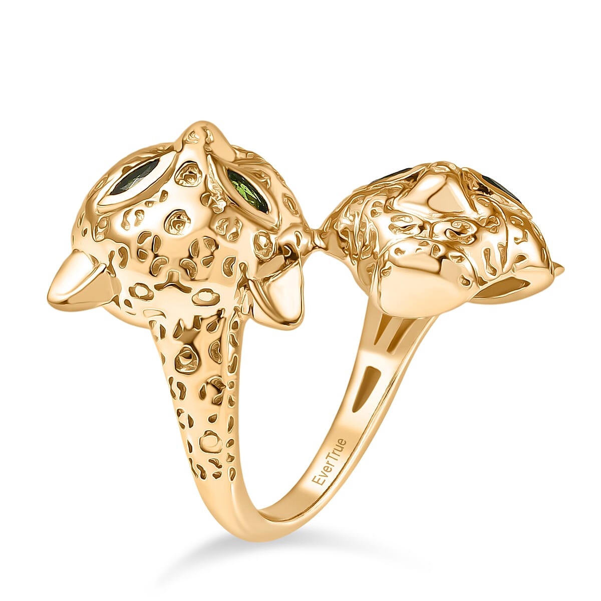 Designer Inspired - Natural Chrome Diopside Panther Ring in Yellow Gold Plated