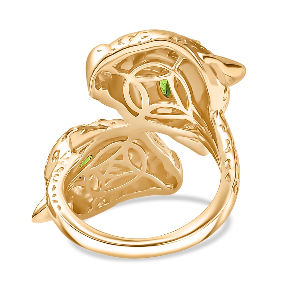Designer Inspired - Natural Chrome Diopside Panther Ring in Yellow Gold Plated