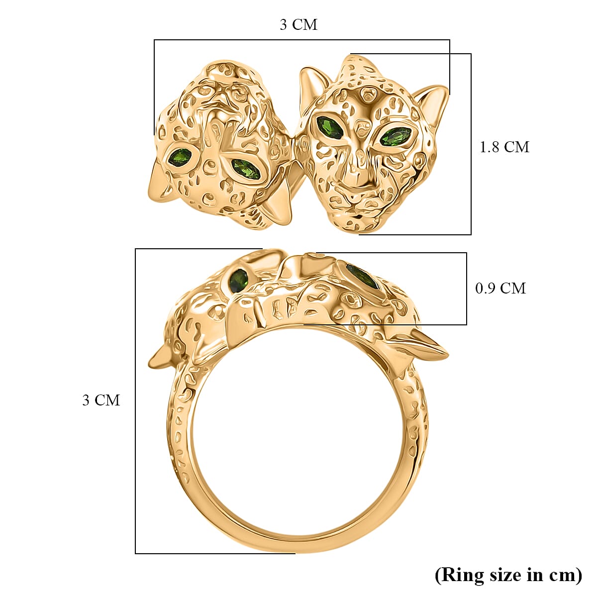 Designer Inspired - Natural Chrome Diopside Panther Ring in Yellow Gold Plated