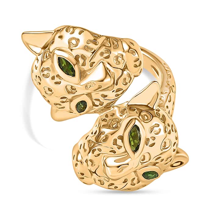 Designer Inspired - Natural Chrome Diopside Panther Ring in Yellow Gold Plated
