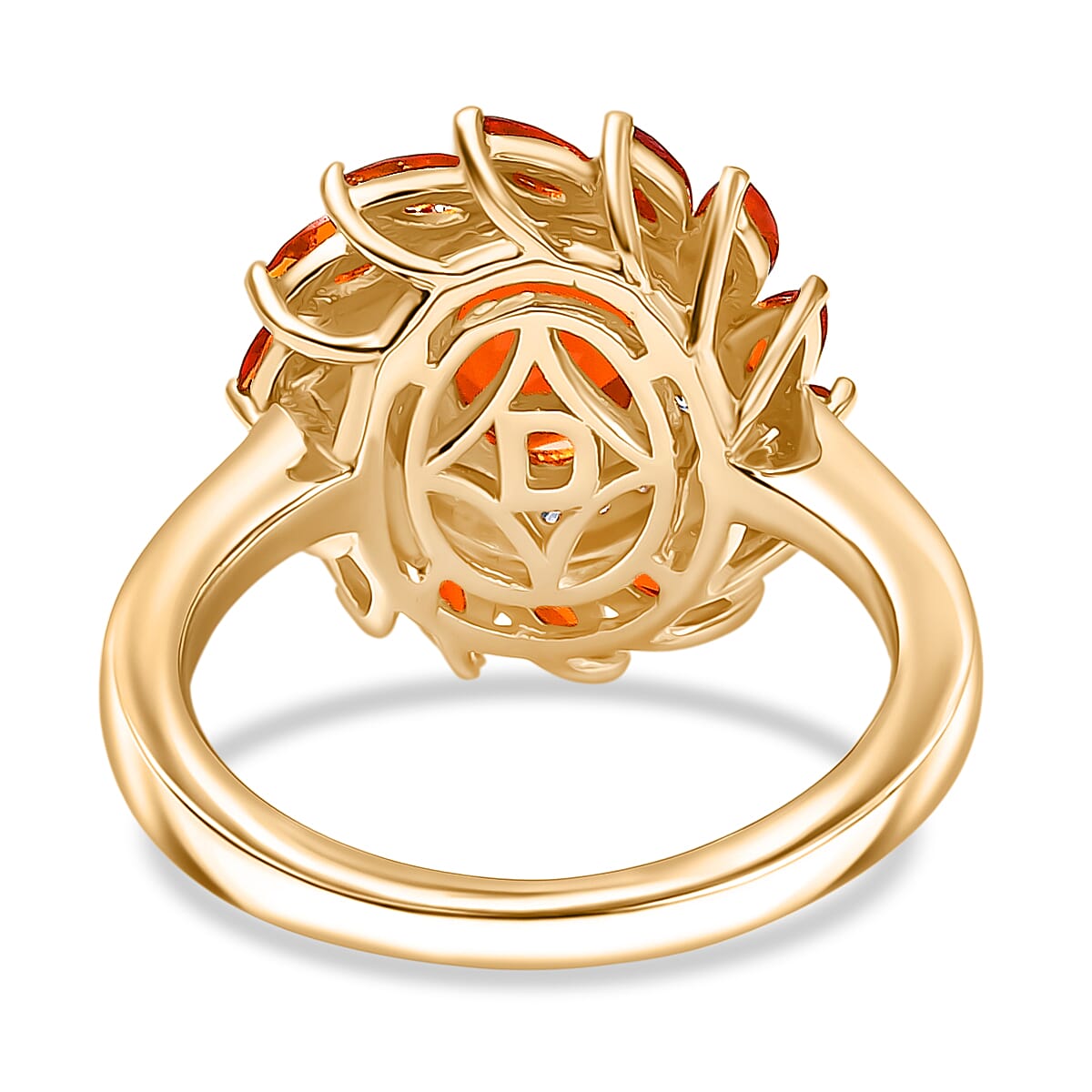 D'joy Crimson Fire Opal & White Zircon Ring in 18K Vermeil Yellow Gold Overlay Sterling Silver 1.87 Ct.