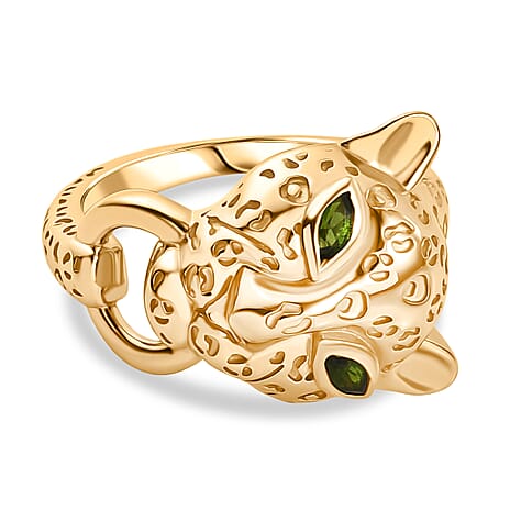 Designer Inspired - Natural Chrome Diopside Panther Ring in Yellow Gold Plated