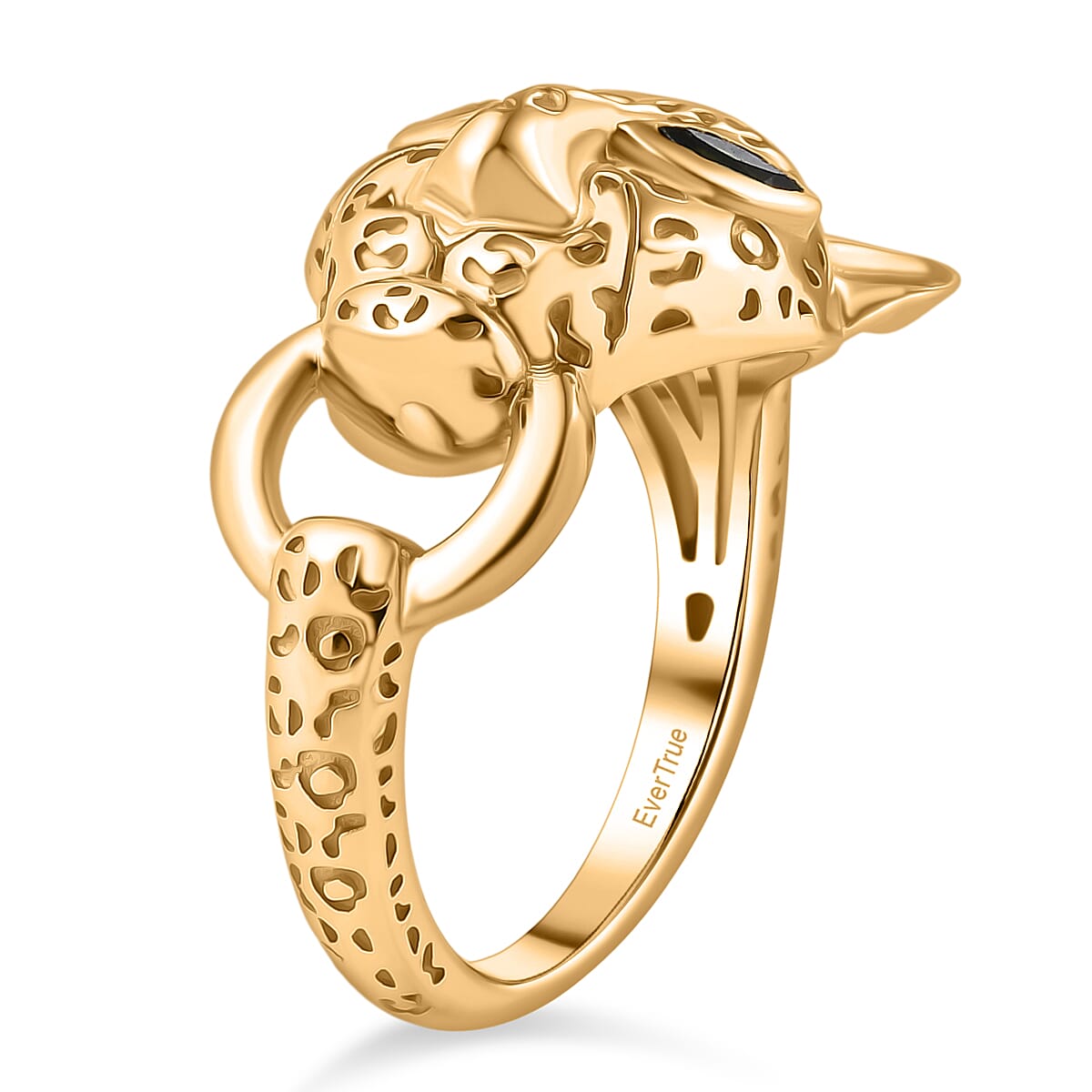 Designer Inspired - Natural Chrome Diopside Panther Ring in Yellow Gold Plated