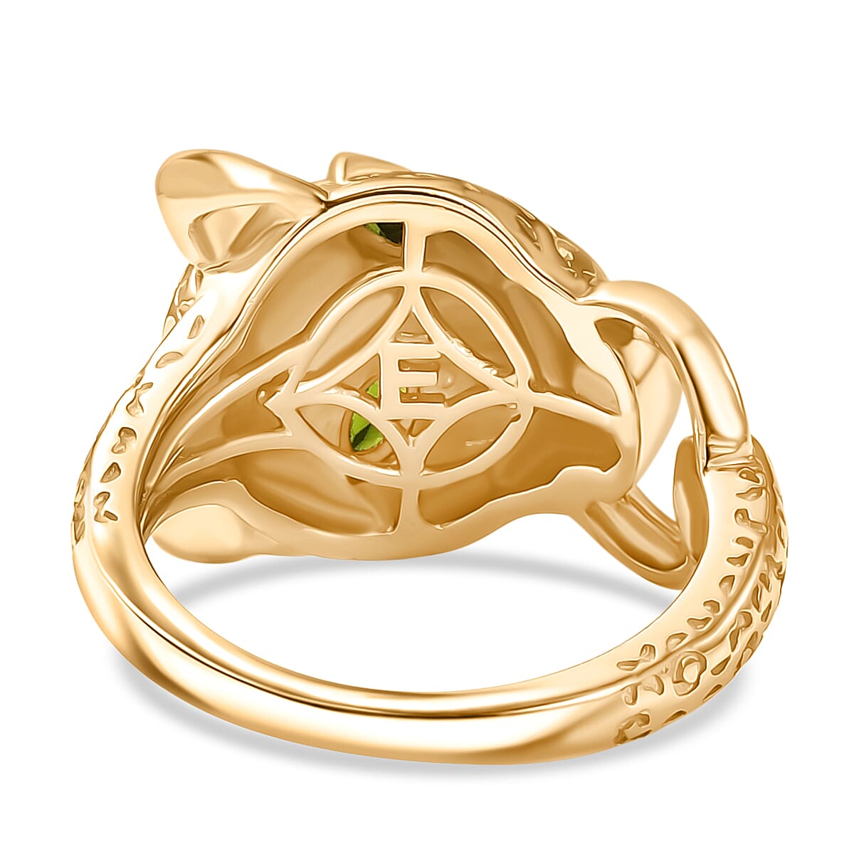 Designer Inspired - Natural Chrome Diopside Panther Ring in Yellow Gold Plated