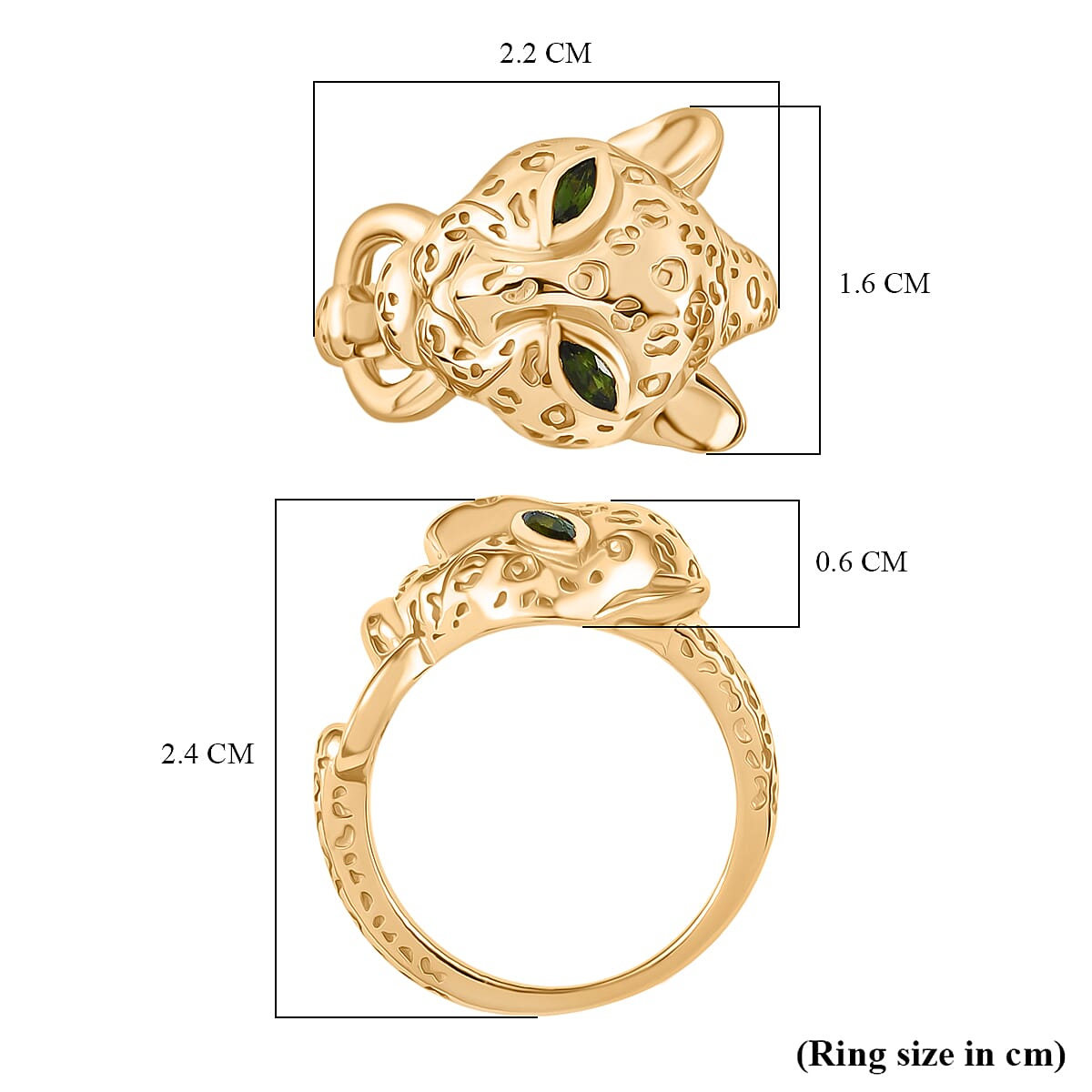 Designer Inspired - Natural Chrome Diopside Panther Ring in Yellow Gold Plated