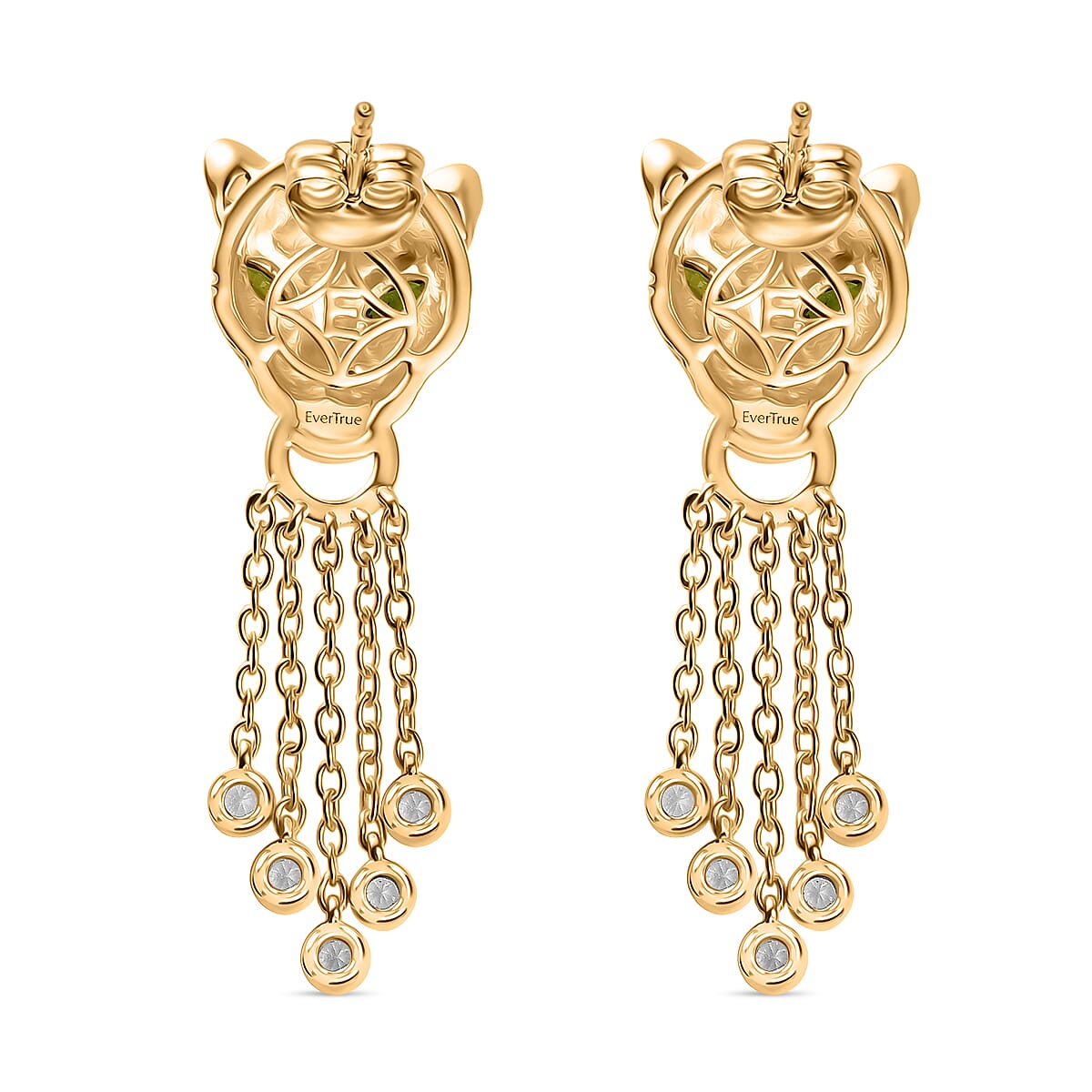 Designer Inspired - EverTrue - Natural Chrome Diopside & White Zircon Panther Earring with Push Back in Yellow Gold Tone 1.30 Ct.