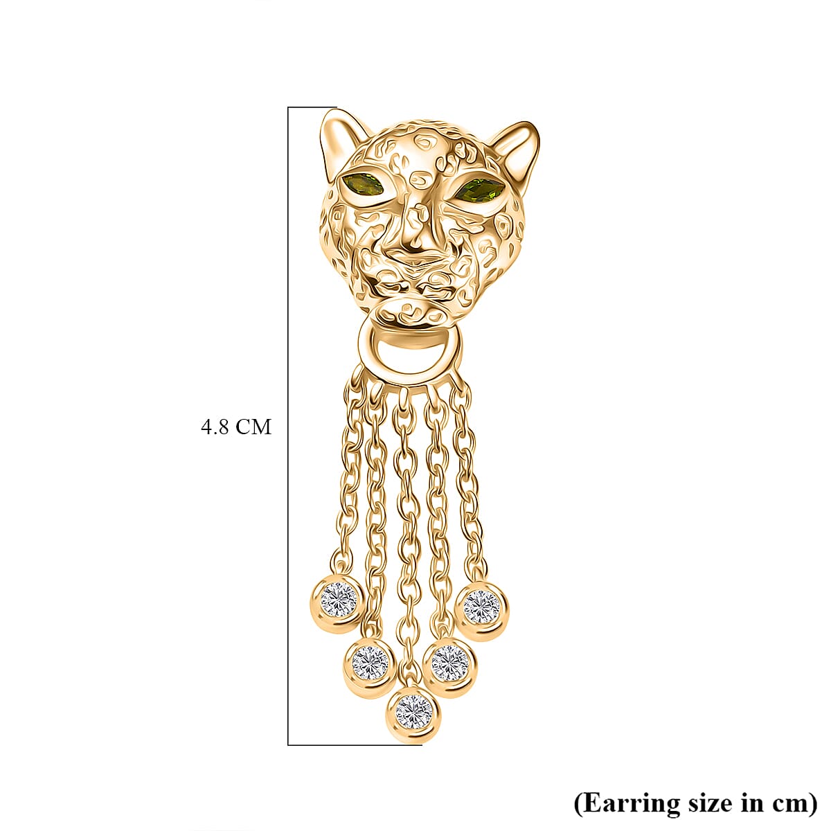 Designer Inspired - EverTrue - Natural Chrome Diopside & White Zircon Panther Earring with Push Back in Yellow Gold Tone 1.30 Ct.