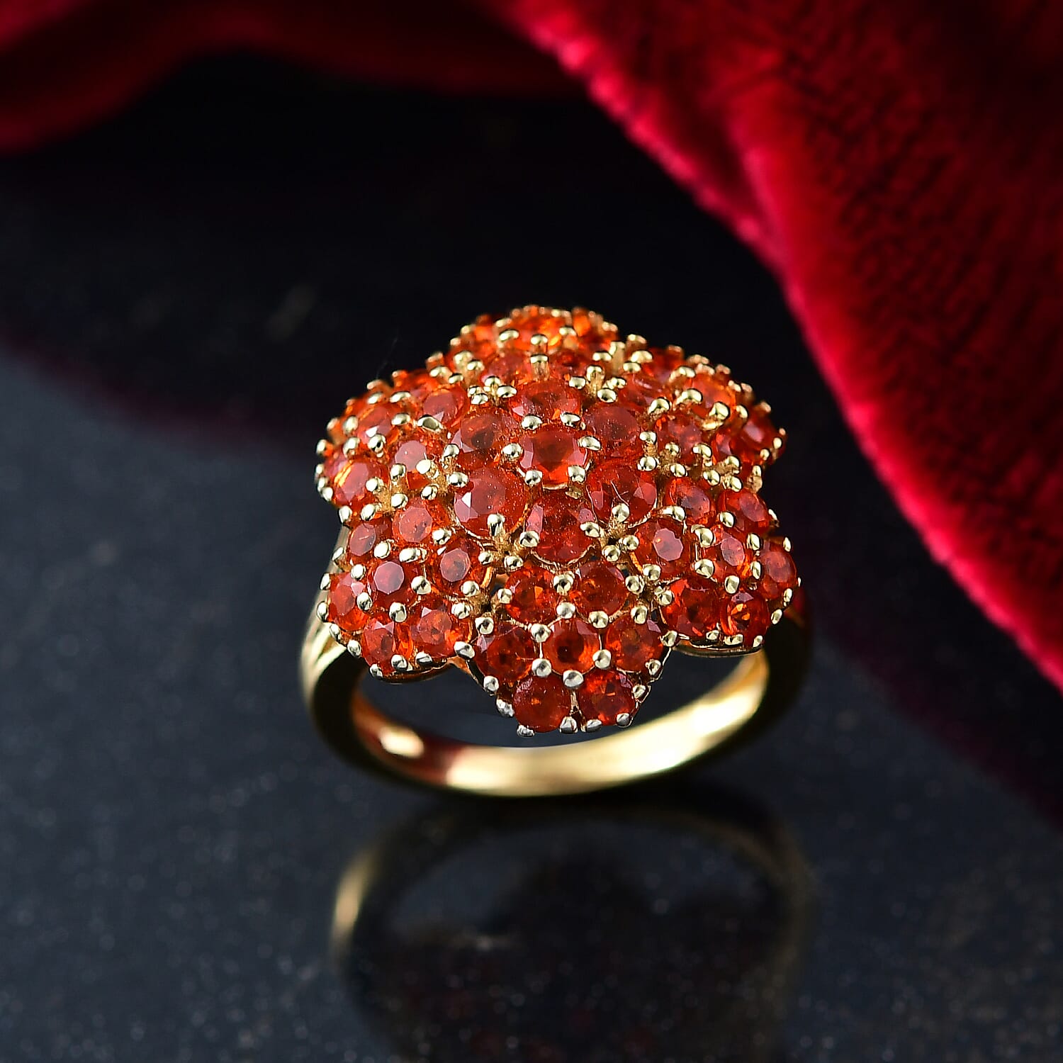 D'joy Crimson Fire Opal Ring in 18K Vermeil Yellow Gold Overlay Sterling Silver 1.88 Ct.