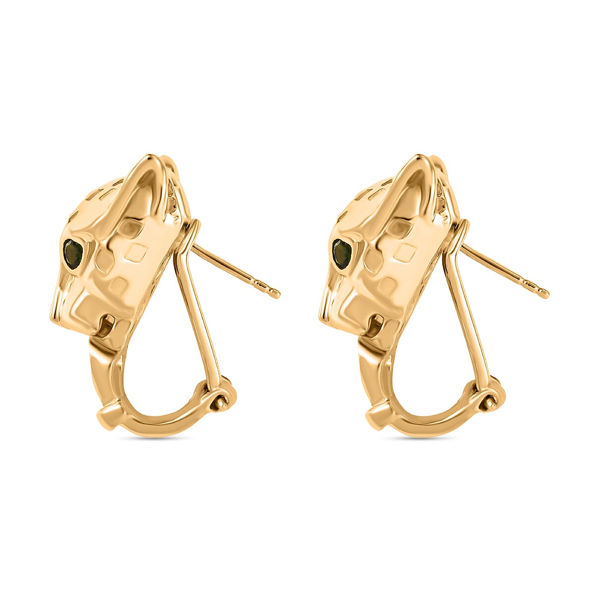 Designer Inspired - Panther Earring with Natural Chrome Diopside in Yellow Gold Plated