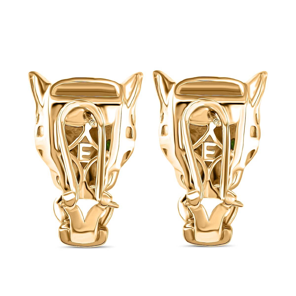 Designer Inspired - Panther Earring with Natural Chrome Diopside in Yellow Gold Plated