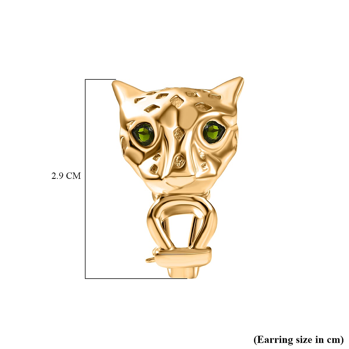 Designer Inspired - Panther Earring with Natural Chrome Diopside in Yellow Gold Plated