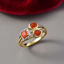 D'joy Fire Opal, White Zircon Geometric Bubble Ring in Yellow Gold Plated Sterling Silver