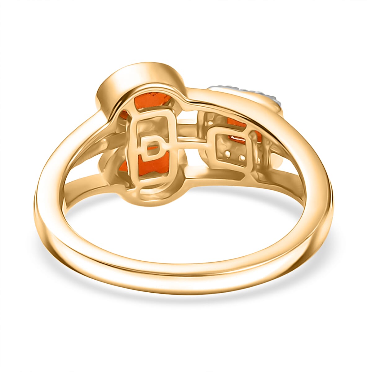 D'joy Fire Opal & White Zircon Ring in 18K Yellow Gold Overlay Sterling Silver