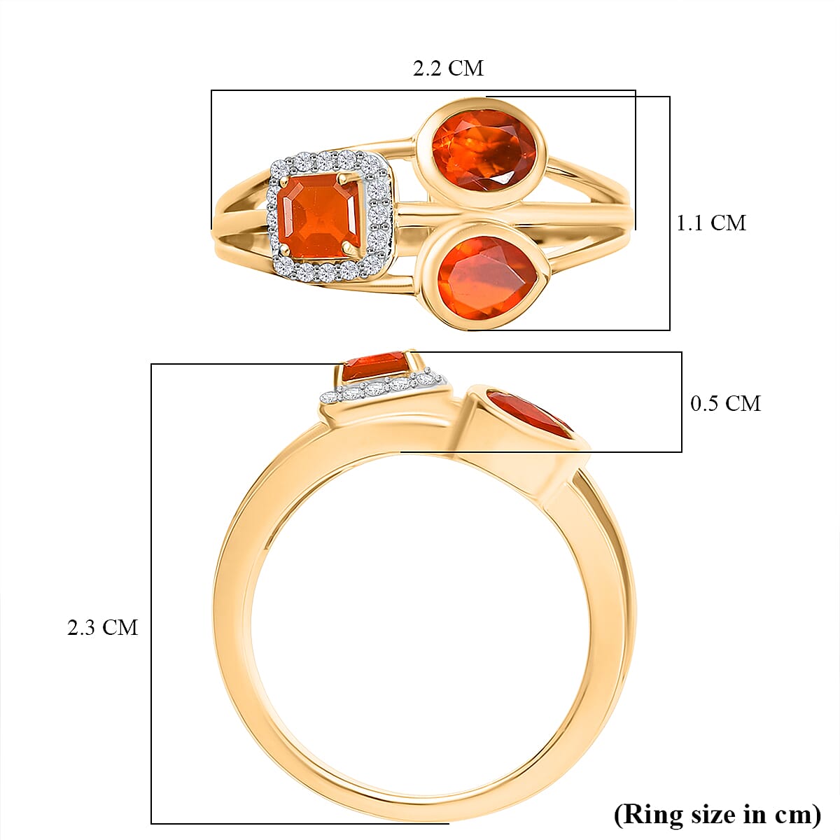 D'joy Fire Opal & White Zircon Ring in 18K Yellow Gold Overlay Sterling Silver