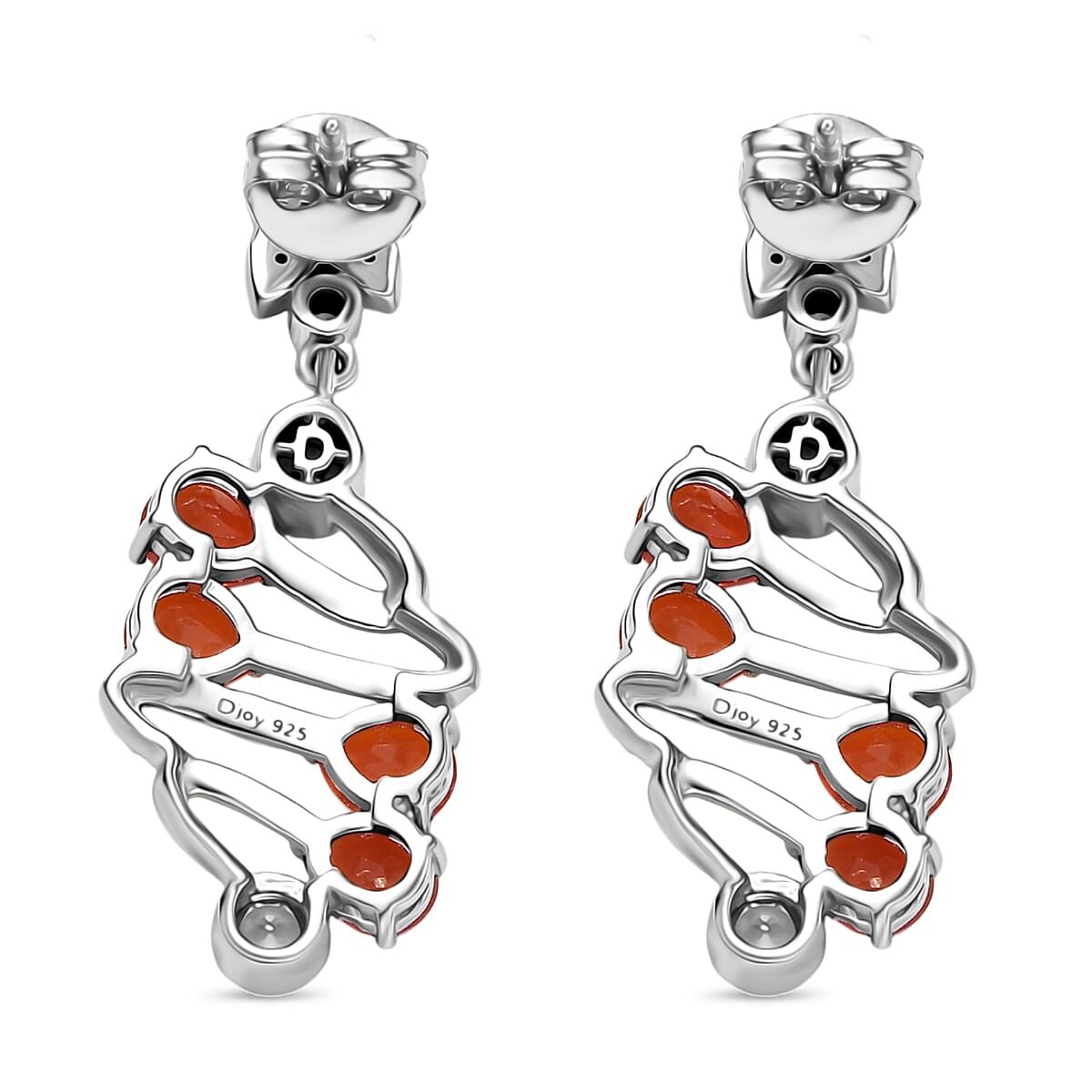 D'joy Fire Opal & White Zircon Earring with Push Back in Yellow Gold Plating & Rhodium Overlay Sterling Silver 2.76 Ct.