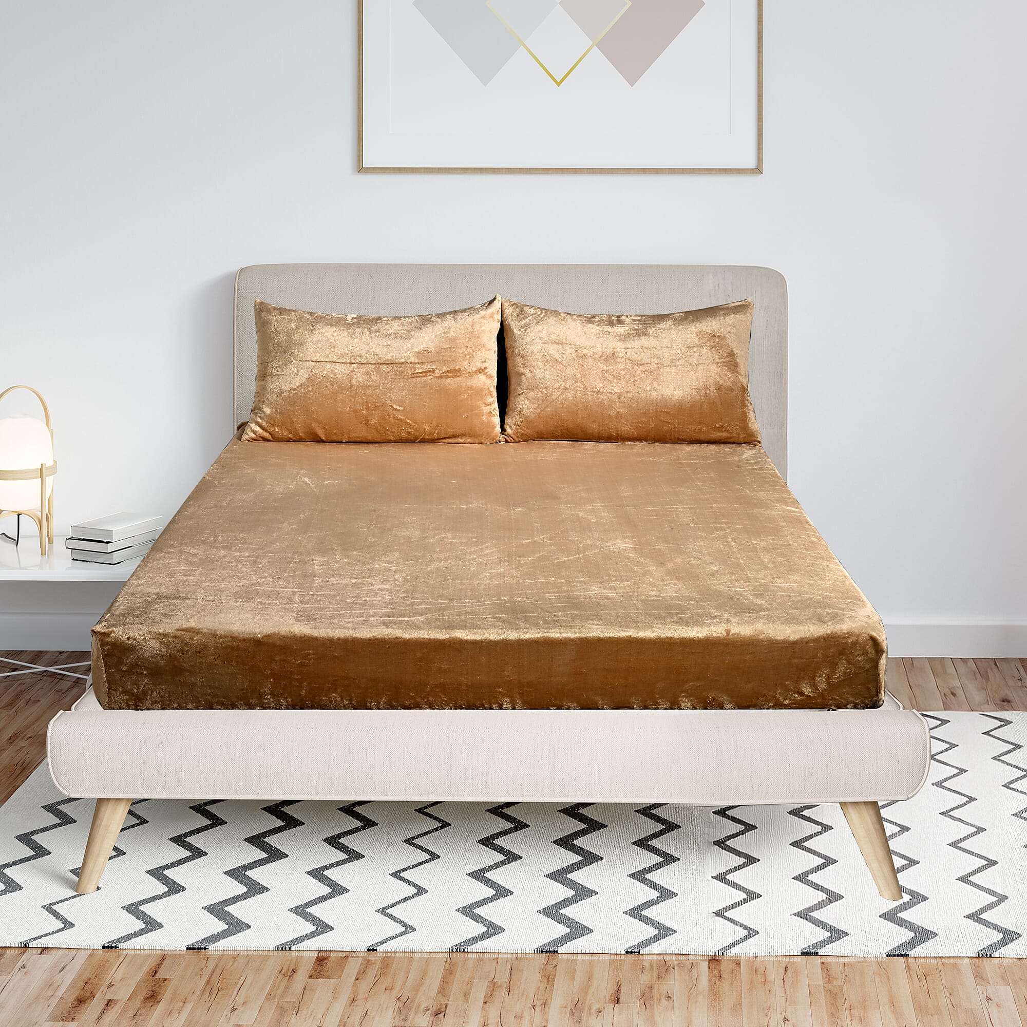 LIVMORE 3-Piece Teddy Flannel Bedding Set - inc. Fitted Sheet & 2 Pillowcases