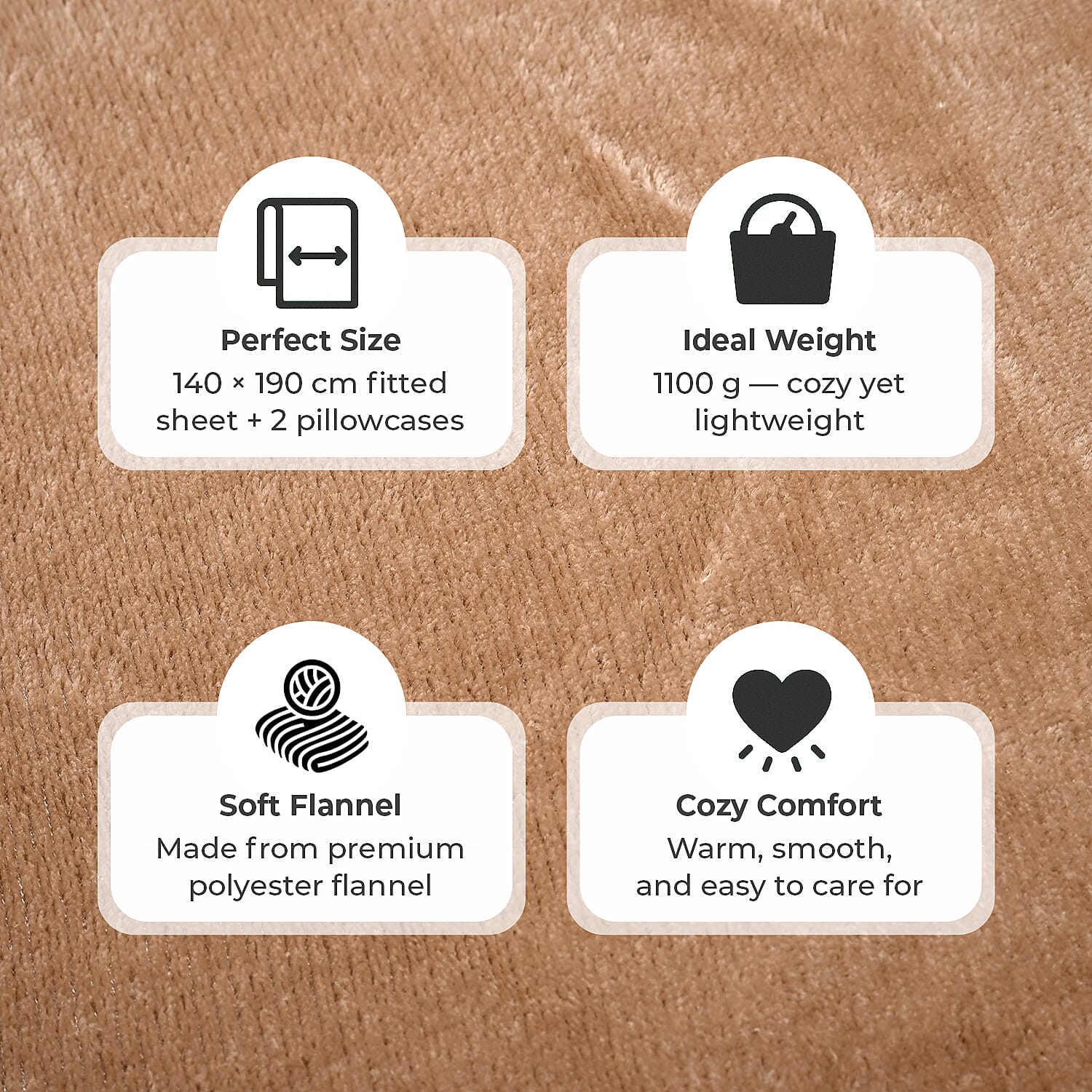 LIVMORE 3-Piece Teddy Flannel Bedding Set - inc. Fitted Sheet & 2 Pillowcases