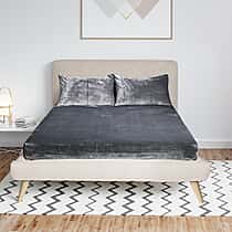 LIVMORE 3-Piece Teddy Flannel Bedding Set - inc. Fitted Sheet & 2 Pillowcases (Double) - Grey