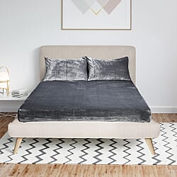 LIVMORE 3-Piece Teddy Flannel Bedding Set - inc. Fitted Sheet & 2 Pillowcases