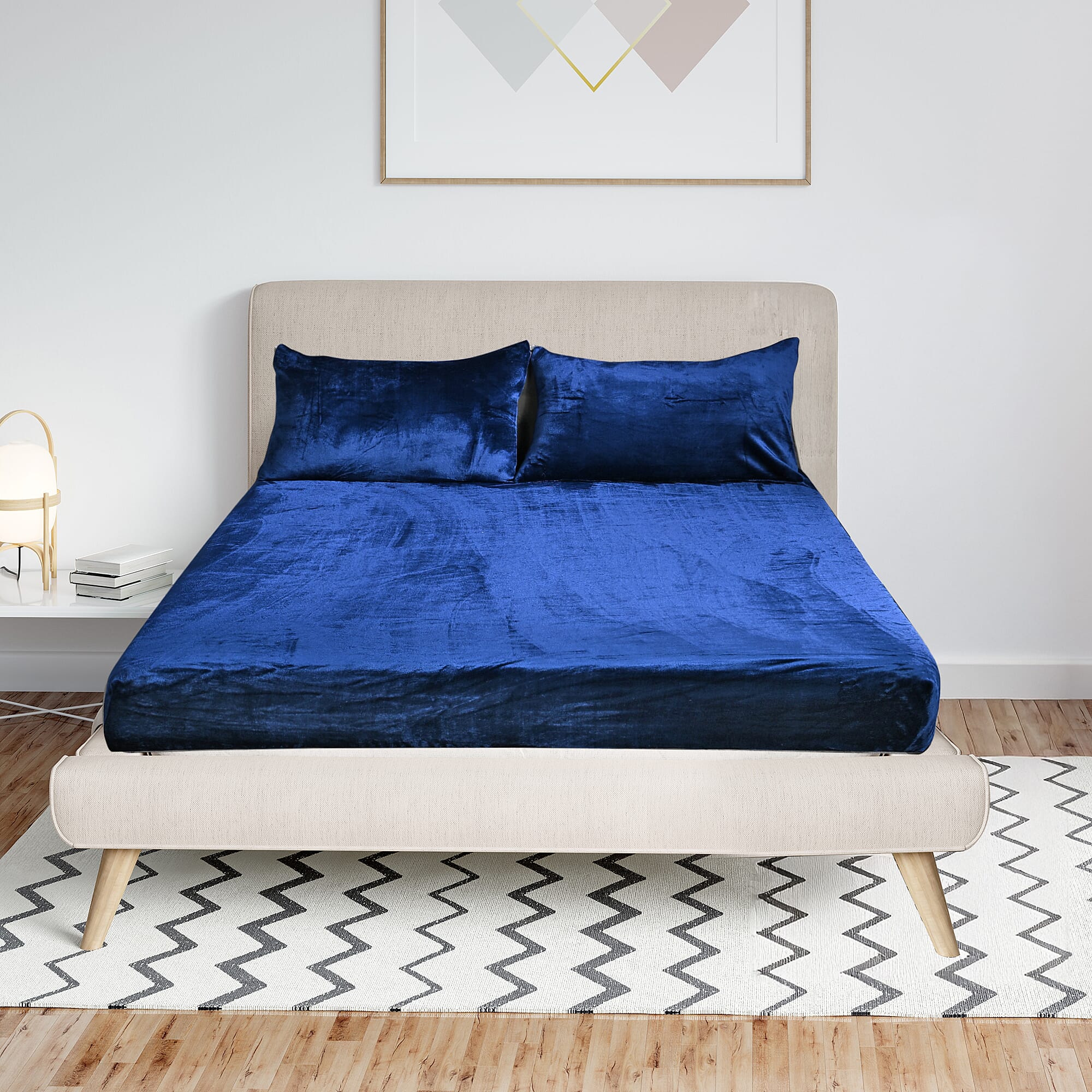 LIVMORE 3-Piece Teddy Flannel Bedding Set - inc. Fitted Sheet & 2 Pillowcases