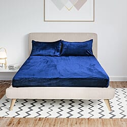 LIVMORE 3-Piece Teddy Flannel Bedding Set - inc. Fitted Sheet & 2 Pillowcases