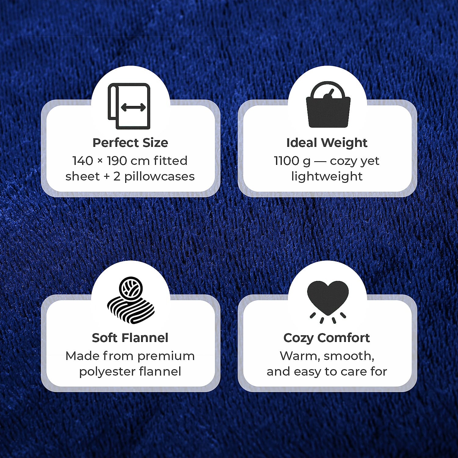 LIVMORE 3-Piece Teddy Flannel Bedding Set - inc. Fitted Sheet & 2 Pillowcases